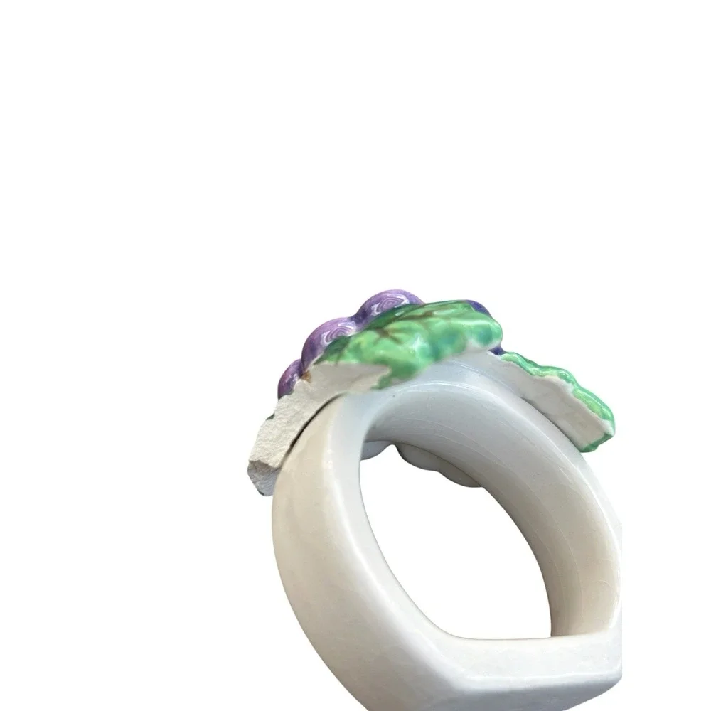 Grape Bunch Fruit Porcelain Napkin Holders Rings Set of 11 Flaw Maximalist